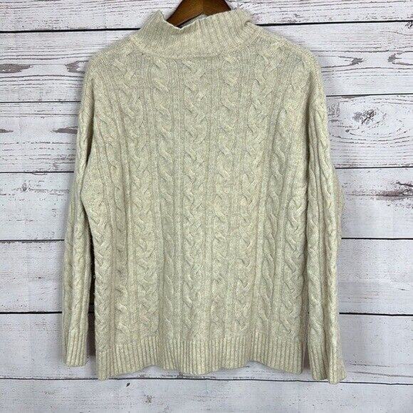 J Jill Sweater Womens Medium Beige Wool Cable Knit High Neck Boxy Fisherman - Picture 6 of 13